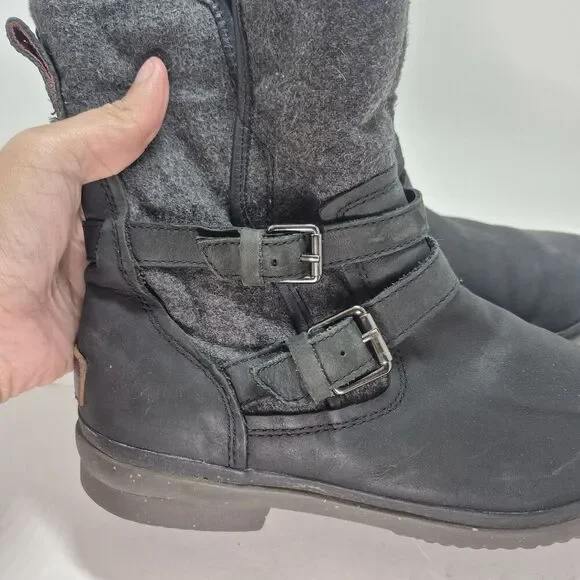 Ugg Australia Women's Strap Black Leather Waterproof Boot 1005269 Size 11 - Picture 6 of 11